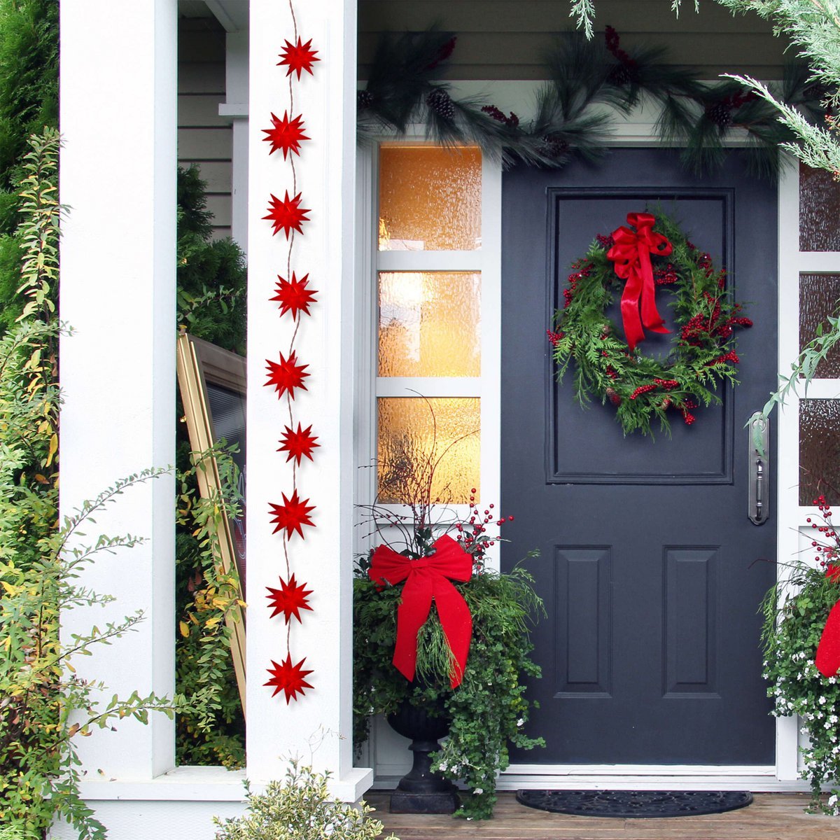 9er buiten LED Kerstmis lichte keten 3D-sterren / Xmas Lights-Red