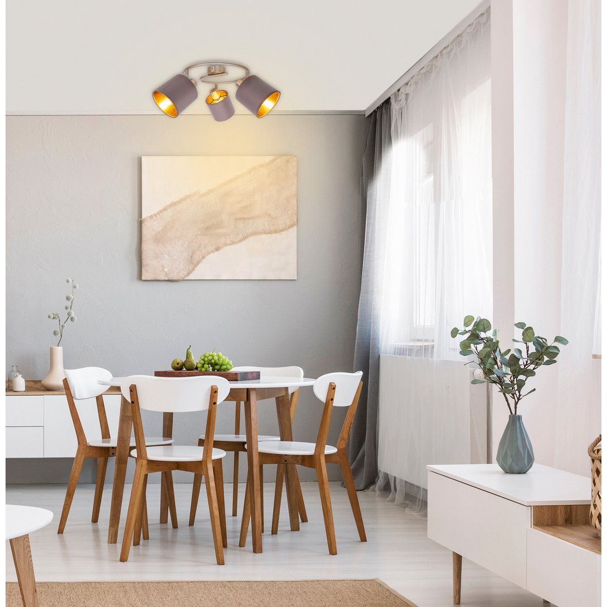 3-zits muur en plafond Rondel "Maron" gemaakt van metalen satine-meter met stof paraplu's in bruin, met E14-aansluiting, lamp voor woonkamer, eetkamer, gang en kantoor, 28,5 cm diameter