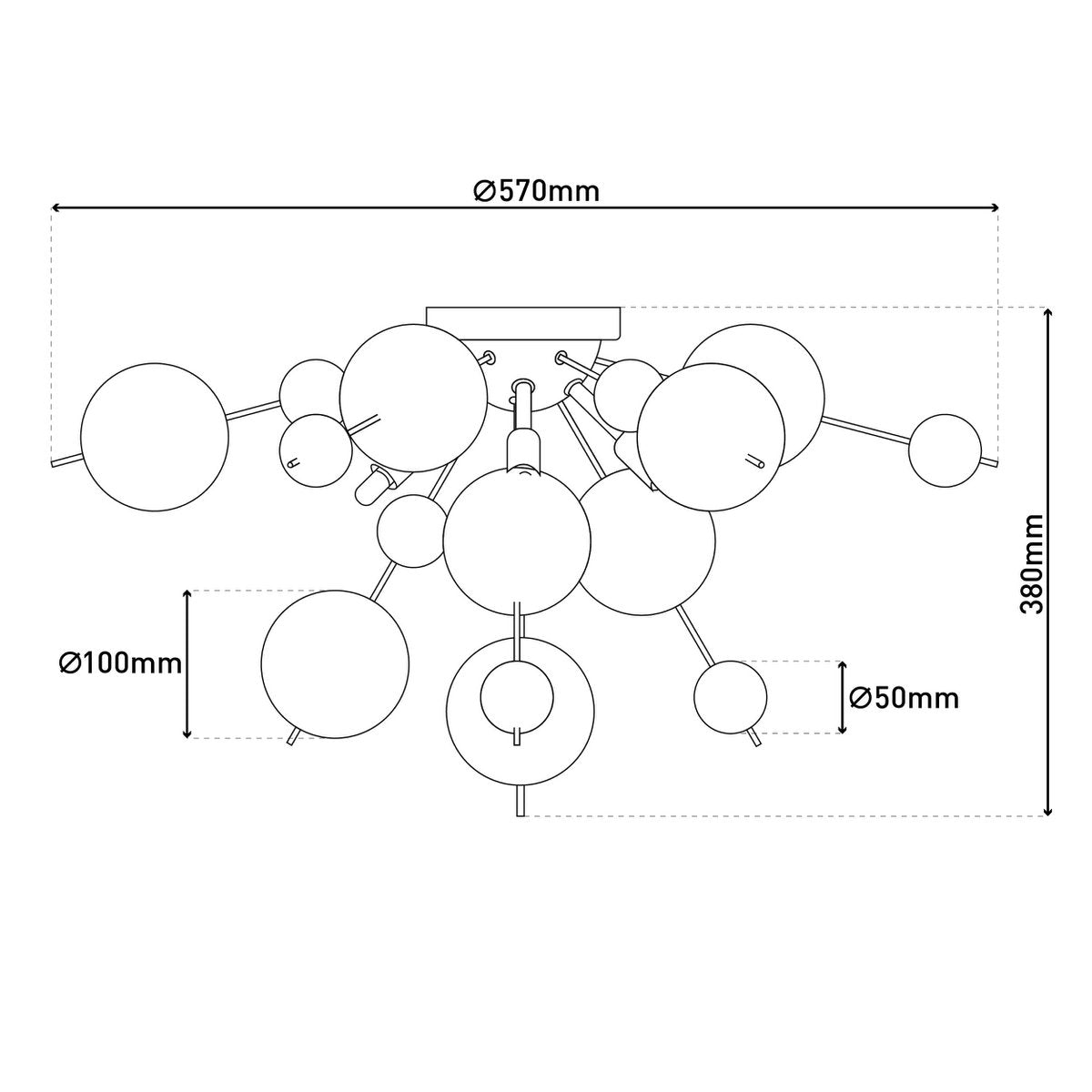 Plafondlamp "explosie" chroom gemaakt van metaal en glas, G9 -versies, plafondlamp voor eetkamer, woonkamer, gang of kantoor, Ø57 cm