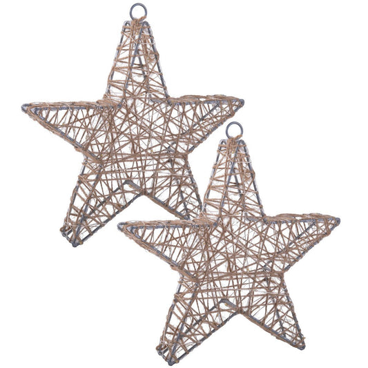 2 Set LED-kerstdecoratie "Metal Star" Ø 25 cm-Christmas Decoraties gemaakt van metaal en textiel in de natuur, met stevig ingebouwde LED's