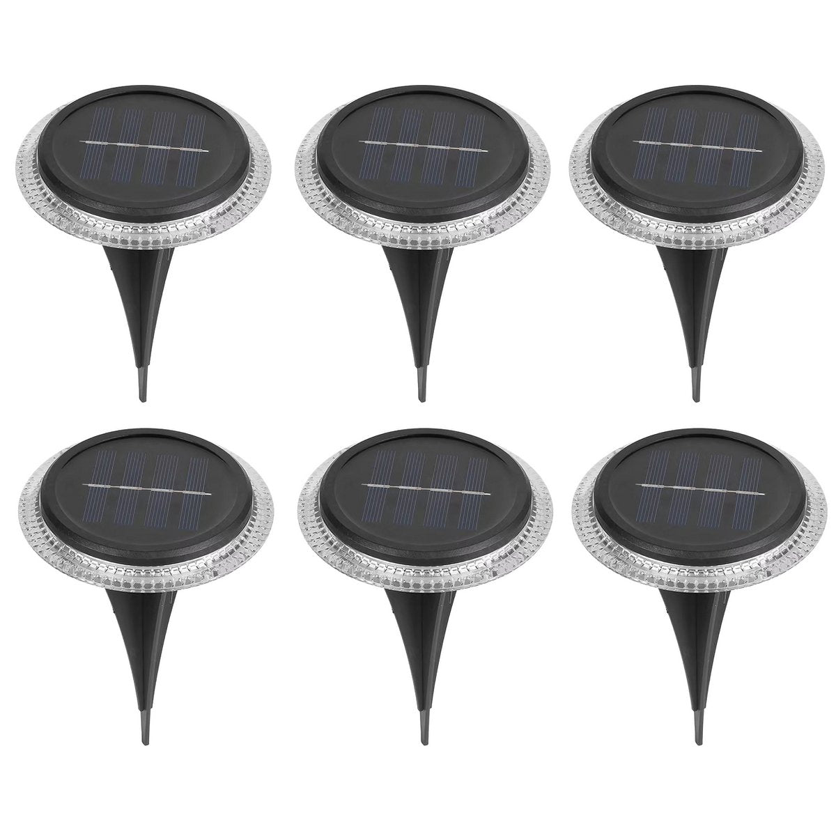 6 Set Solar-Boden-Sprießleucht Ø ca. 11,2 cm, zwart plastic, schemeringsensor, voor toegang, terras en paden