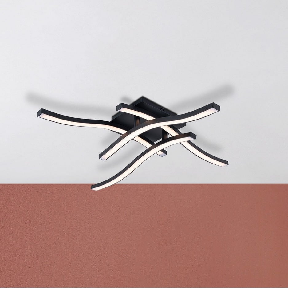 LED -plafondlamp "Onda" S: 45 cm, plafondlamp gemaakt van metaal en plastic in zwart "LED -vaste, verlichting voor woonkamer, eetkamer of kantoor 45 x 45 cm