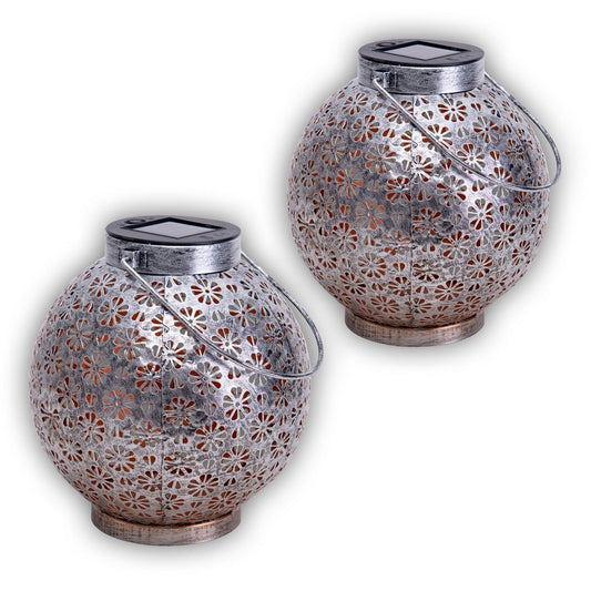 2 Set LED Decoratie Zonnelicht Ø 18 cm Buiten Decoratie gemaakt van metaal in zilver met geïntegreerde LED's