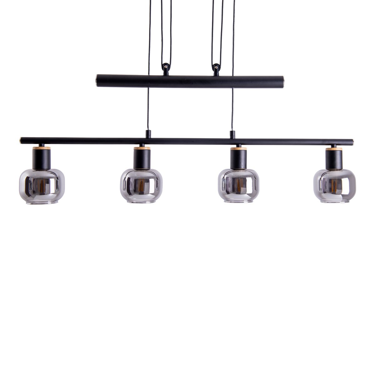 4 hanger lamp "fumoso", hanglamphoogte verstelbaar gemaakt van metaal en rookglas in zwart, met E14 -aansluiting, voor eetkamer, woonkamer, gang of kantoor, 78 x 10 cm