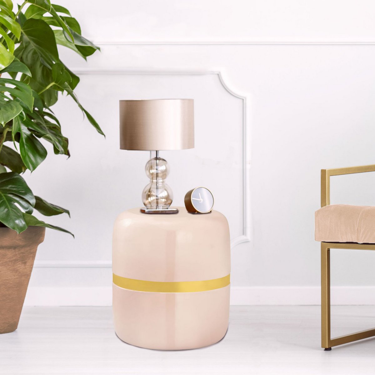 Decotisch tafeltafel rond Ø 34 uur 36 cm lamptafel soft beverley tafel metaal en glazuur