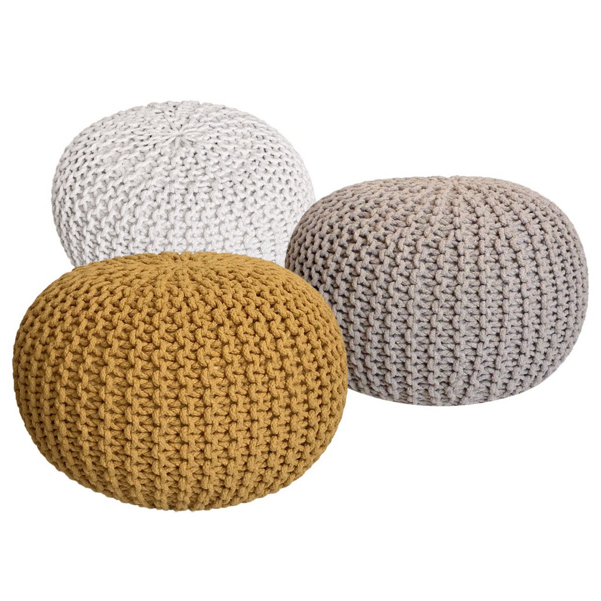 Pouf Set 3 Stück Ø 55 cm Bodenkissen Strickhocker Sitzhocker Sitzkissen Hocker nachhaltig Grobstrick