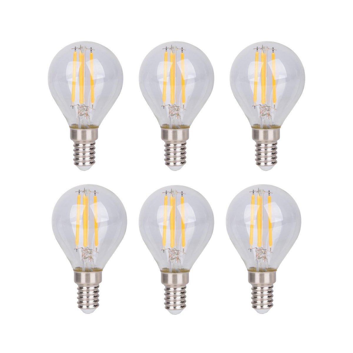 6-set LED-filamentlamp met E14 versie 4 watt, gemaakt van metaal en glas, helder