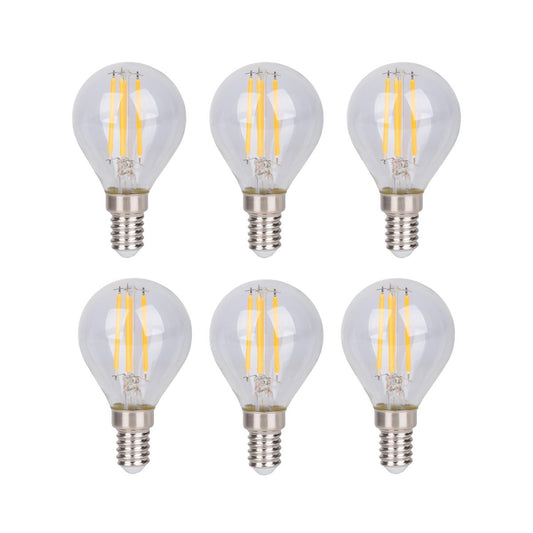 6-set LED-filamentlamp met E14 versie 4 watt, gemaakt van metaal en glas, helder
