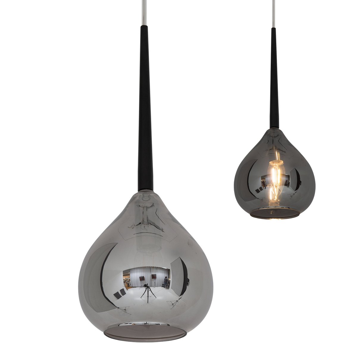 Hanger lamp "vaso", hanglamp gemaakt van metaal en rookglas in antraciet, met E14 -versie, voor eetkamer, woonkamer, hal of kantoor, met een Øvon 16 cm