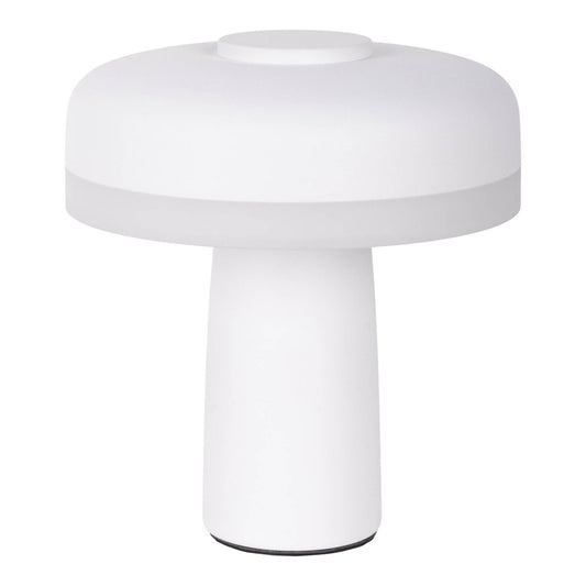 Draadloos tafellicht "Pilu", 16,5 cm hoog, boven Ø van 15 cm, metaal in wit, wit plastic, geïntegreerde LED's, 280 lumen, dimpelbaar door aanraaksensor, warm wit wit