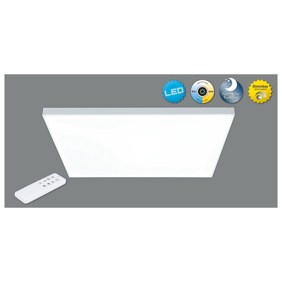 LED -paneel plafondlamp "Carente" zijlengte 45 cm, frameless, vele functies, gemaakt van metaal en plastic, witte, geïntegreerde LED's