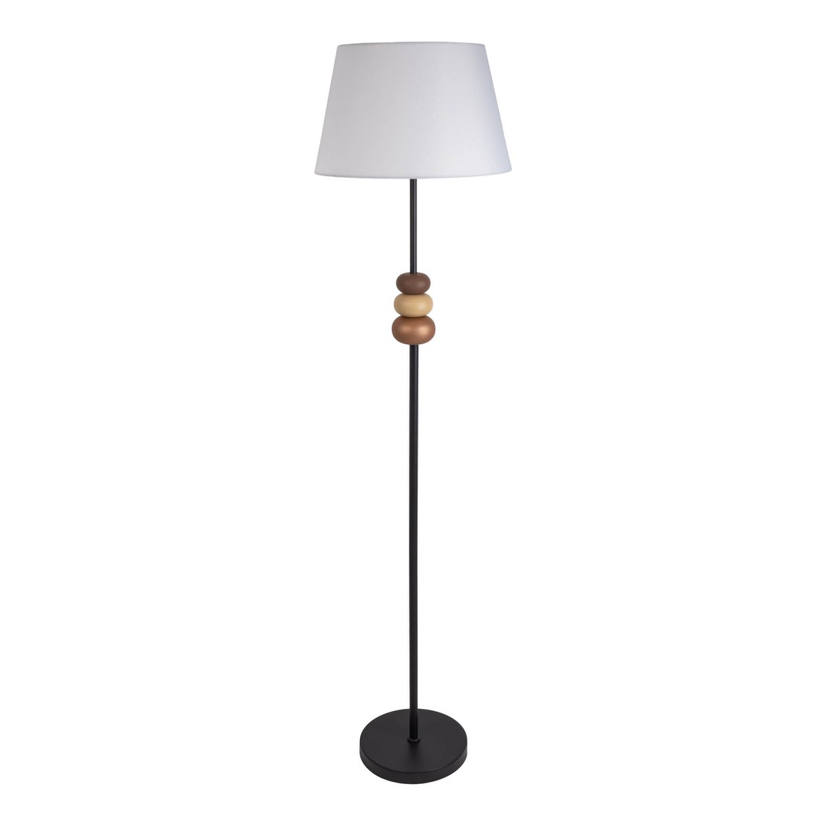 Staande lamp "Elina" 155 cm hoog, Ø 38 cm, metaal in zwart/bruin, tekstblazer in wit, E27