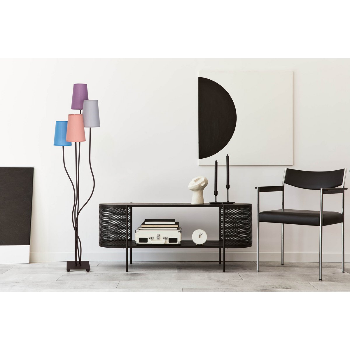 Textiel staande lamp 4-flame "boho" kleurrijke, vloerlamp met kleurrijke paraplu's, met E14-aansluiting, voor eetkamer, woonkamer, gang of kantoor, 140 cm hoog