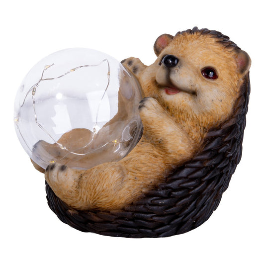 LED Solar Lamp "Hedgehog" voor terras en tuin, gemaakt van bruin plastic, met stevig ingebouwde LED's, decoratielamp voor buiten 17 x 14.
