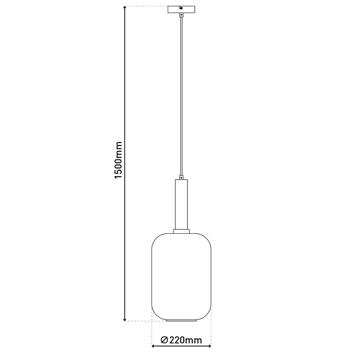 1-pending lamp "fumo", hanglamp gemaakt van metaal en glas in zwart, met E27-aansluiting, voor eetkamer, woonkamer, gang of kantoor, hangende lamp 150 x 22 cm