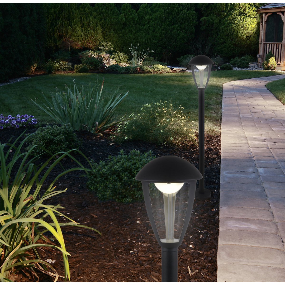 LED Buitenbasisbasis "Clint", gemaakt van metaal en plastic in het zwart, met geïntegreerde LED, padlichten