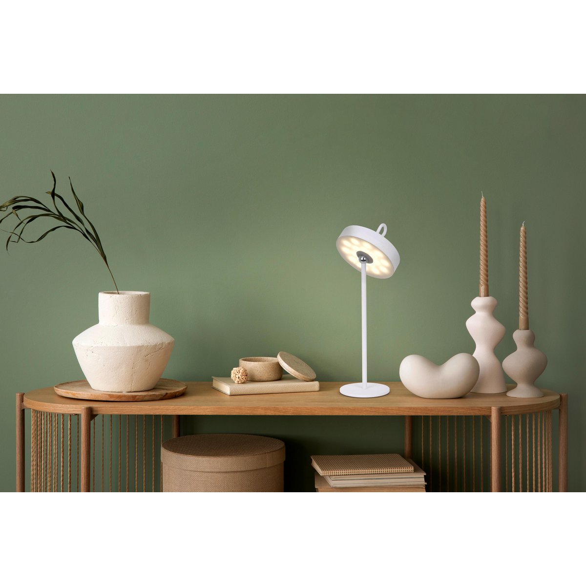 LED -batterijlamp magnetisch "Ella" voor buiten en binnen, gemaakt van metaal en plastic in wit, 35 cm hoog