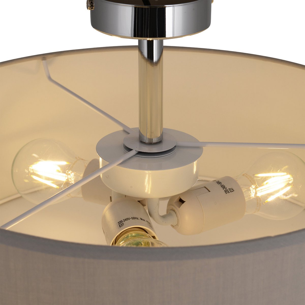 Textielplafondlamp "New York", klassieke plafondlamp met tekstbladen in grijs, met E27 -aansluiting, plafondlicht 40 cm in diameter, geschikt voor de hele woonruimte