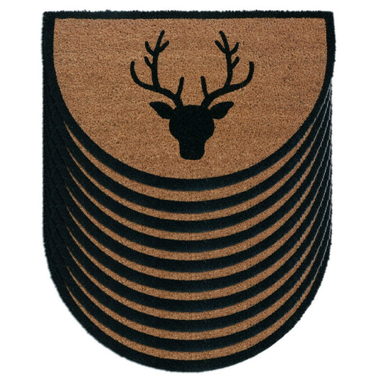 Kokosmattenset van 10 halfronde deurmatten 75 x 45 cm deurmatten hertenmotief voordeur