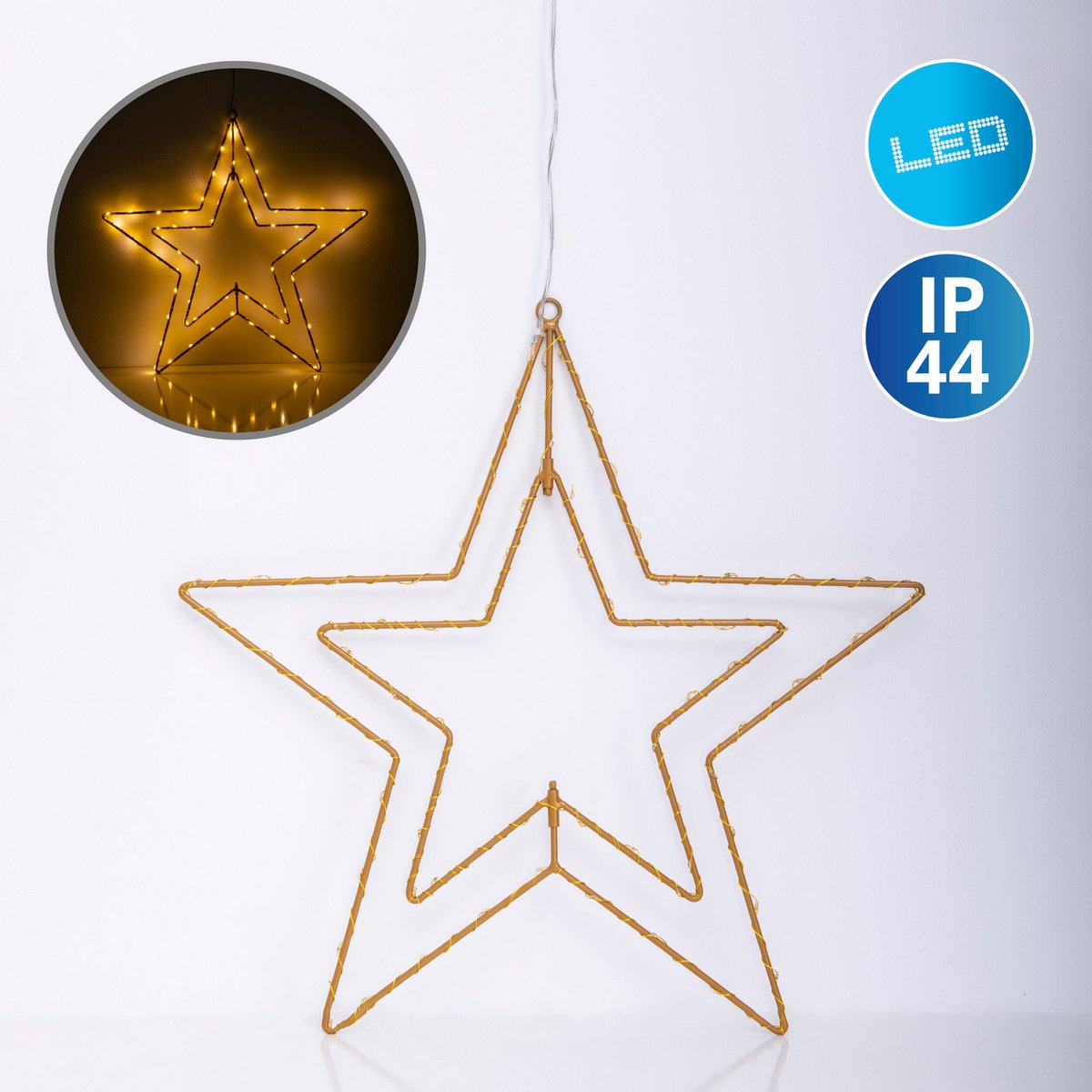 LED Outdoor Christmas Lamp "Stern" Ø 40 cm kerstdecoraties gemaakt van metaal in goud met stevig geïnstalleerde LED's