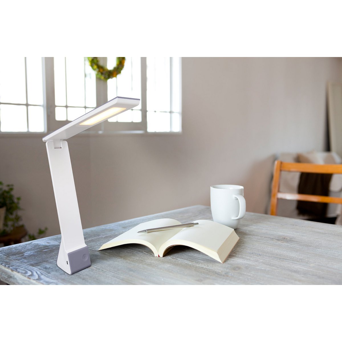 LED Draadloos tafellicht "ULF" grijs, gemaakt van metaal en plastic in grijs en wit, met stevig ingebouwde LED's, 26 cm hoog, lichte kleur verstelbaar in 3 stappen