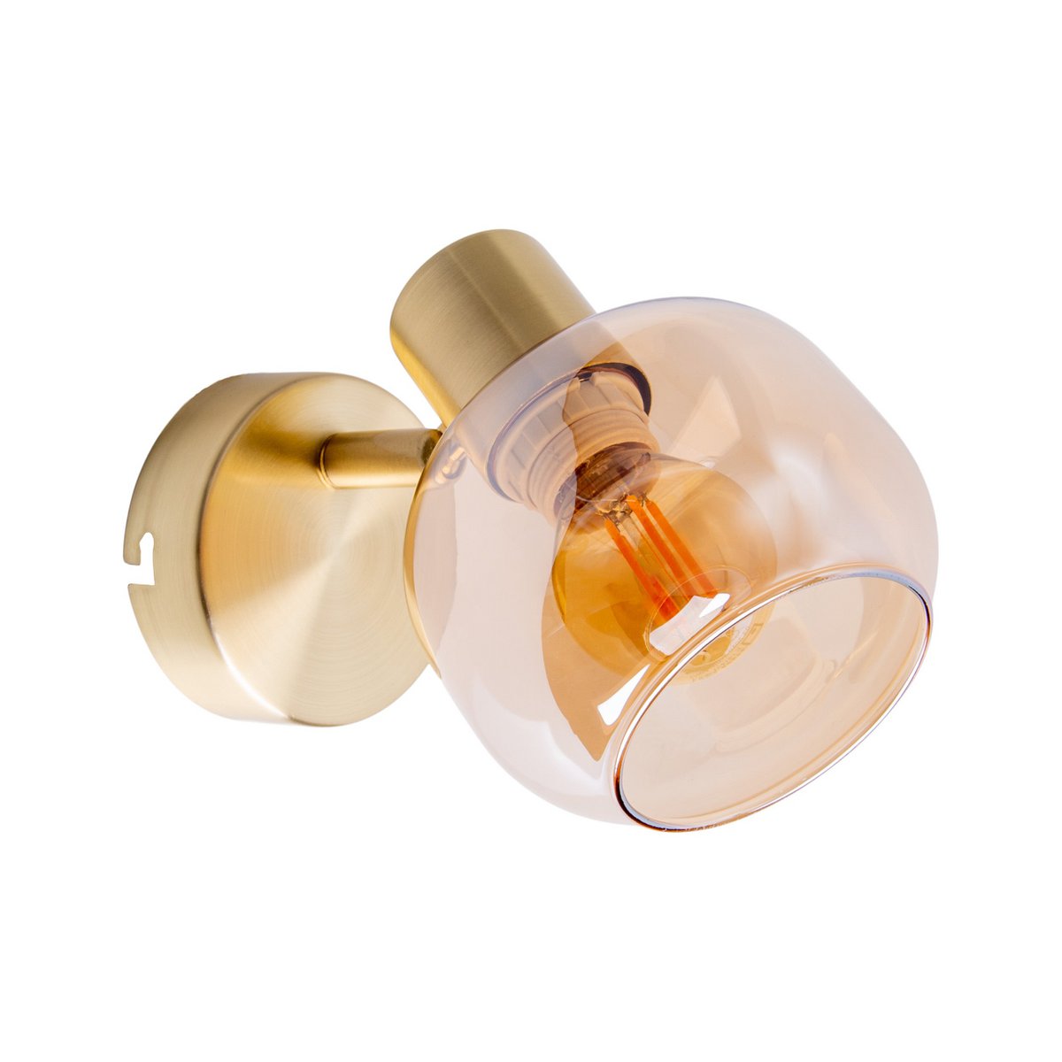 Glazen wandvlek "Libby", klassieke wandlamp gemaakt van messing gekleurd metaal en getinte glas in barnsteen, met E14-aansluiting, voor eetkamer, woonkamer, gang of kantoor, 16 cm