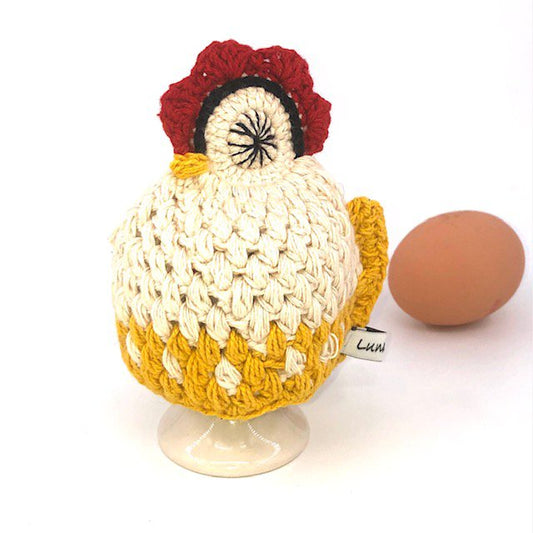 Luna -Leena 2x Egg Warmer Chicken - Organic Cotton - Hand Haak in Nepal