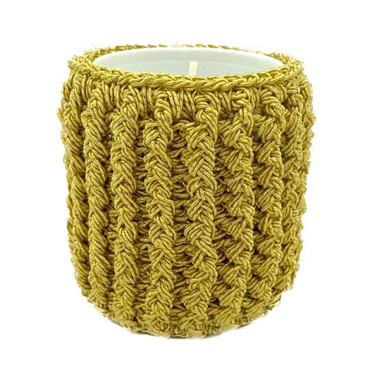 Luna -Leena Candle: 2x Sleeve inclusief Refill Candle - Gold Yellow - Hand Haak in Nepal