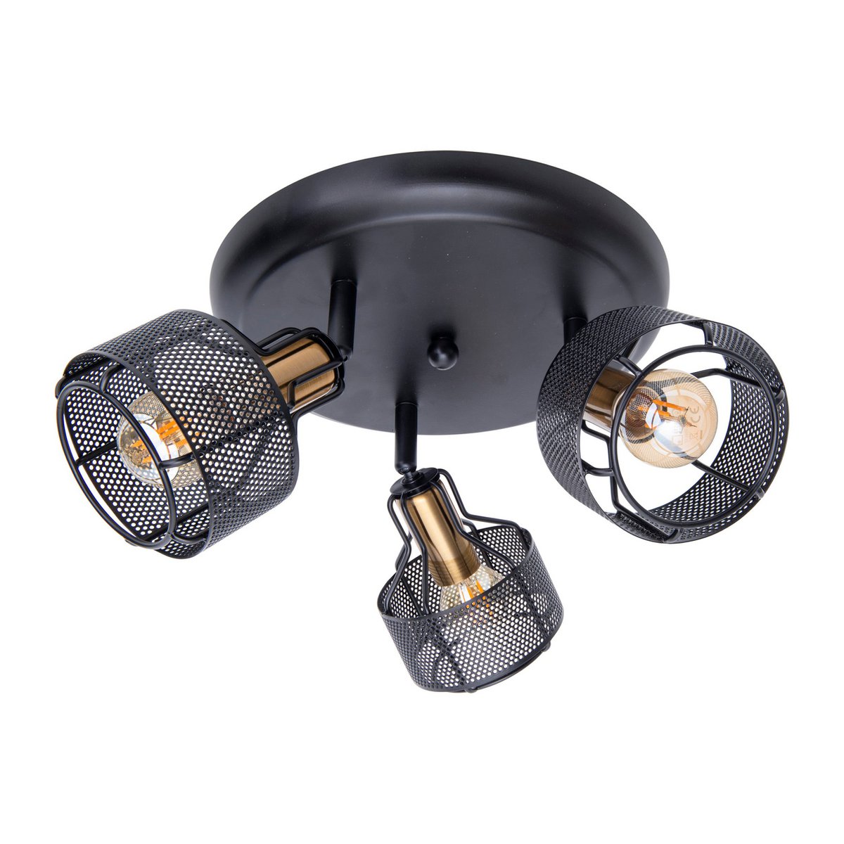 3-zits muur en plafond Rondel Spot "foro" gemaakt van metaal in zwart en goud, met E14-versies, 41 cm diameter. Stijlvolle verlichting voor woonkamer, eetkamer of keuken.
