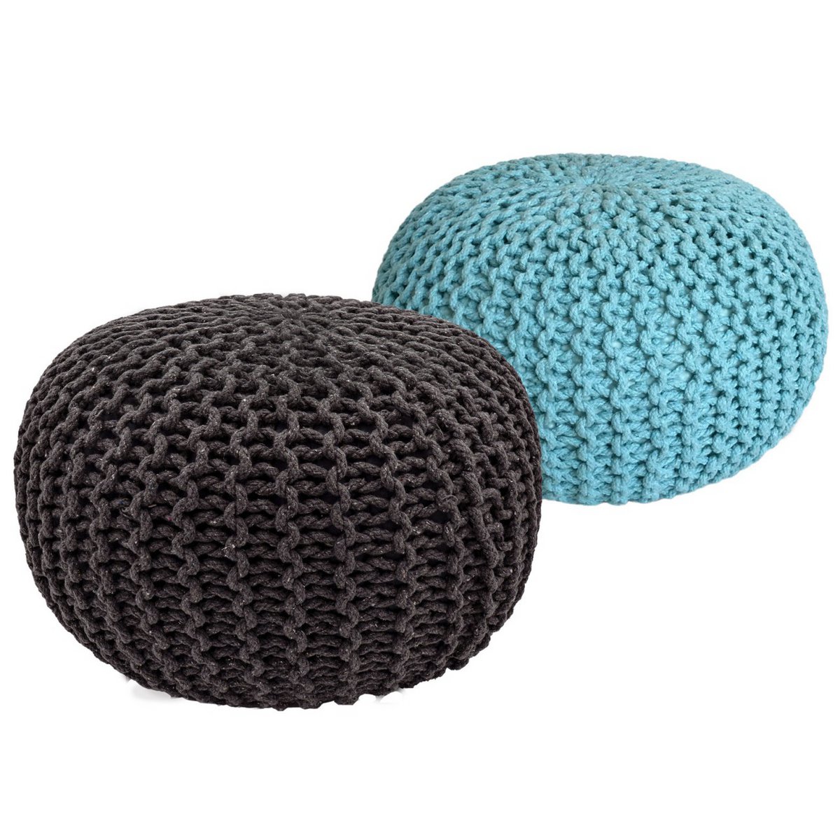 Sitzhocker Pouf SET 2 Stück Ø 55 cm H 37 cm Strickhocker Bodenkissen Grobstrick-Optik nachhaltig