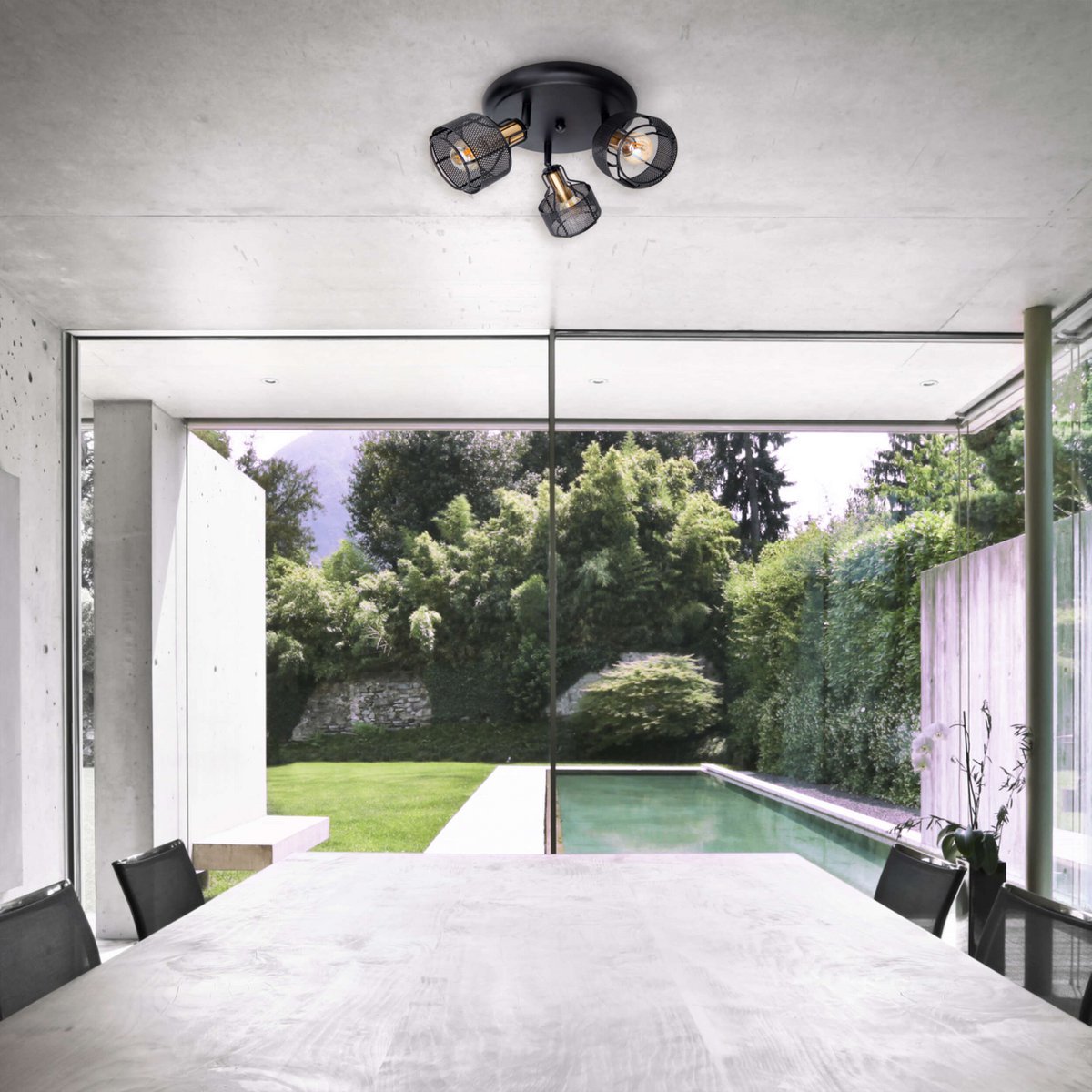 3-zits muur en plafond Rondel Spot "foro" gemaakt van metaal in zwart en goud, met E14-versies, 41 cm diameter. Stijlvolle verlichting voor woonkamer, eetkamer of keuken.