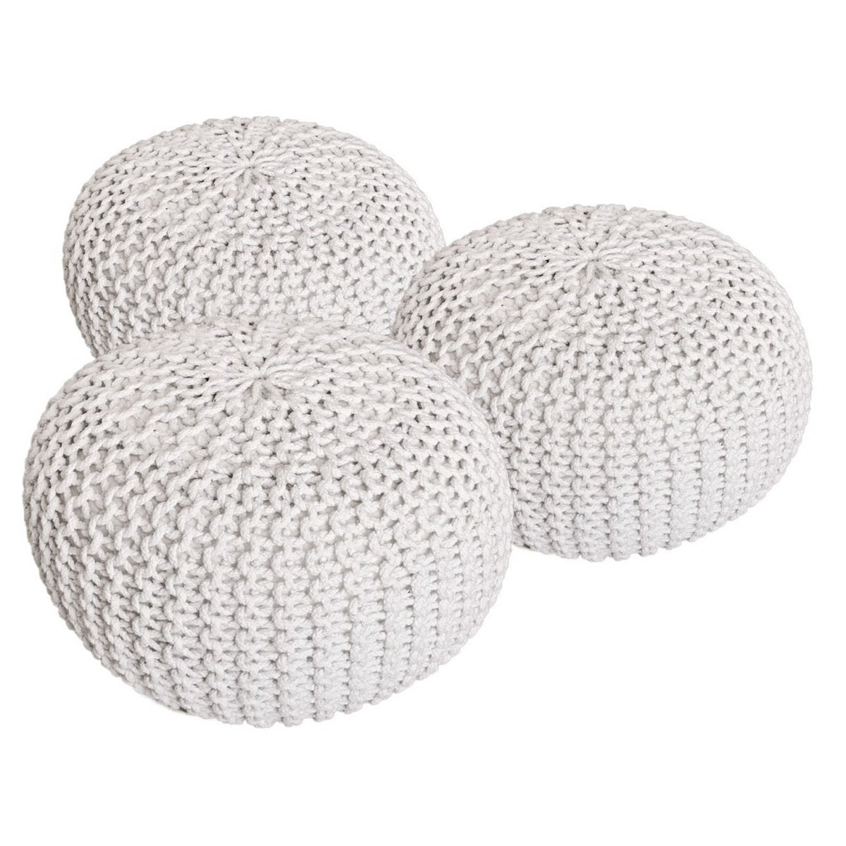 Pouf Set 3 Stück Ø 55 cm Bodenkissen Strickhocker Sitzhocker Sitzkissen Hocker nachhaltig Grobstrick