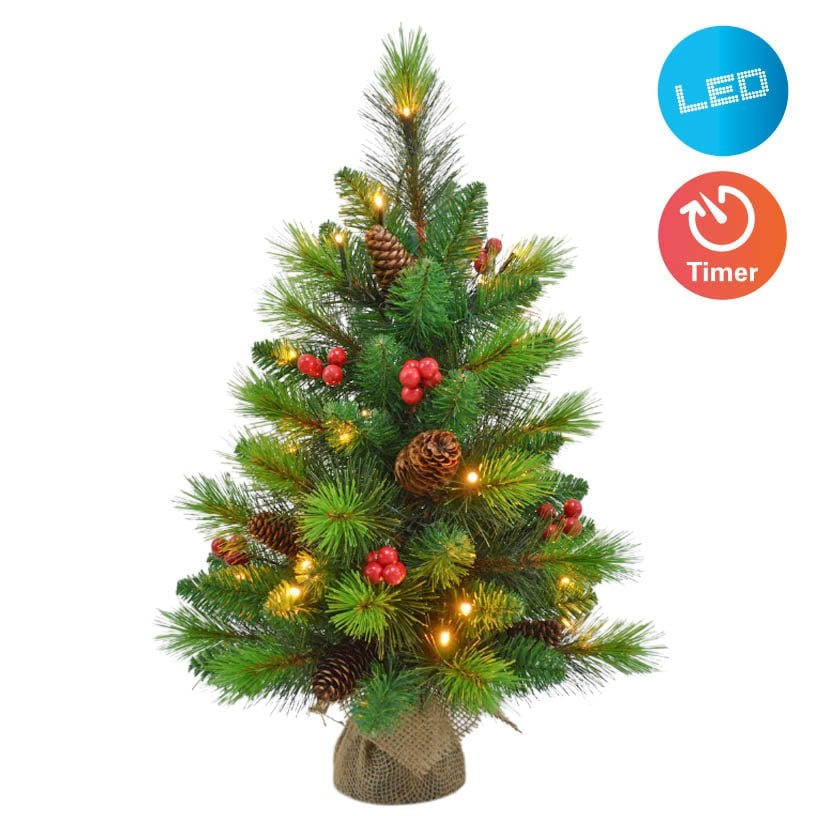 Led kerstboom met bessen en dennenappels - H: 45 cm