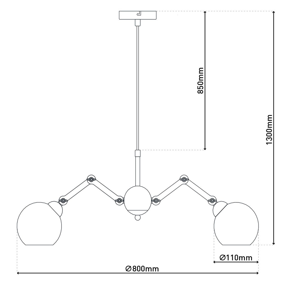 5 glazen hanglamp "soito" hanglamp gemaakt van metaal, glas en rubberen hout, met E14 -aansluiting, voor eetkamer, woonkamer, gang of kantoor, een diameter van 80 cm