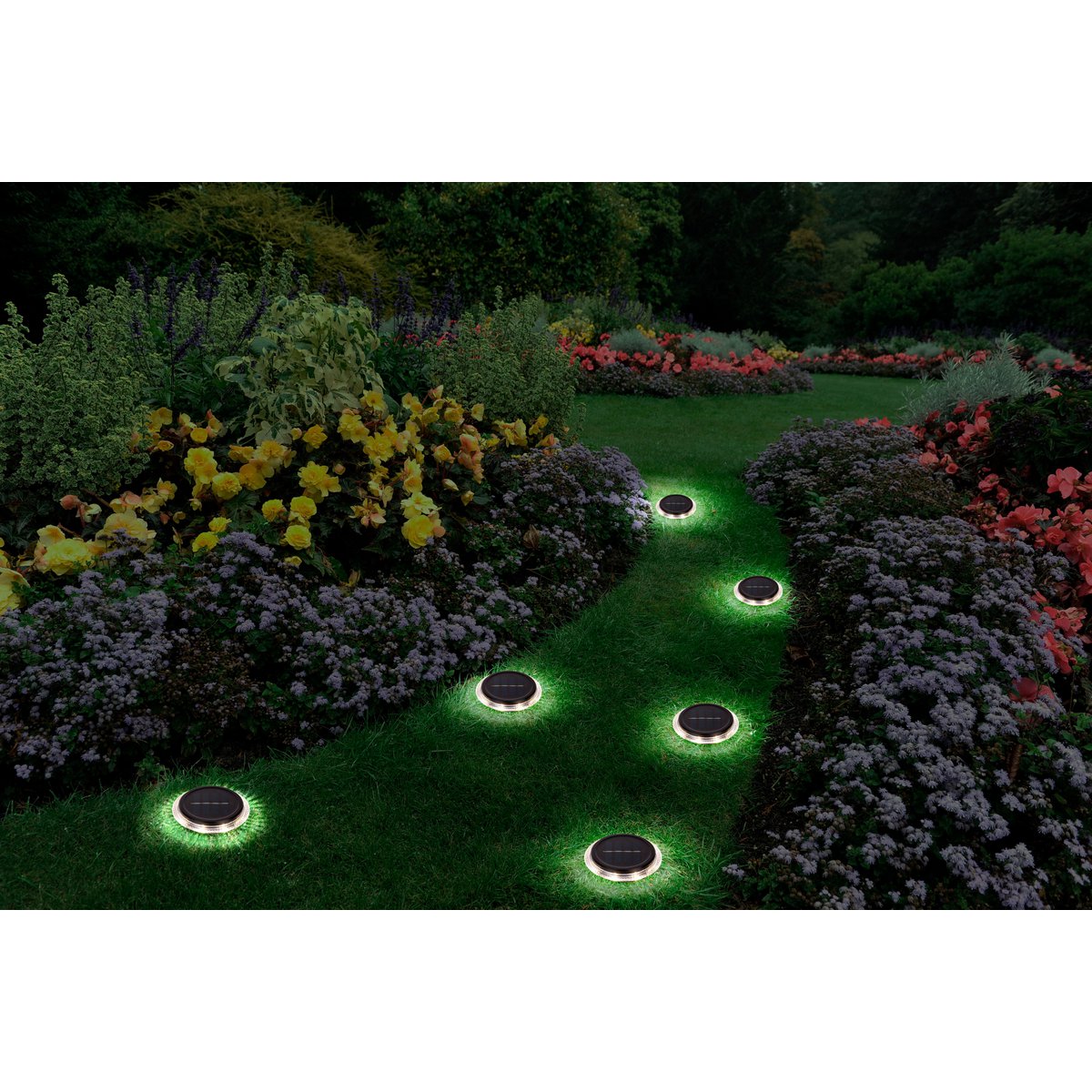 6 Set Solar-Boden-Sprießleucht Ø ca. 11,2 cm, zwart plastic, schemeringsensor, voor toegang, terras en paden