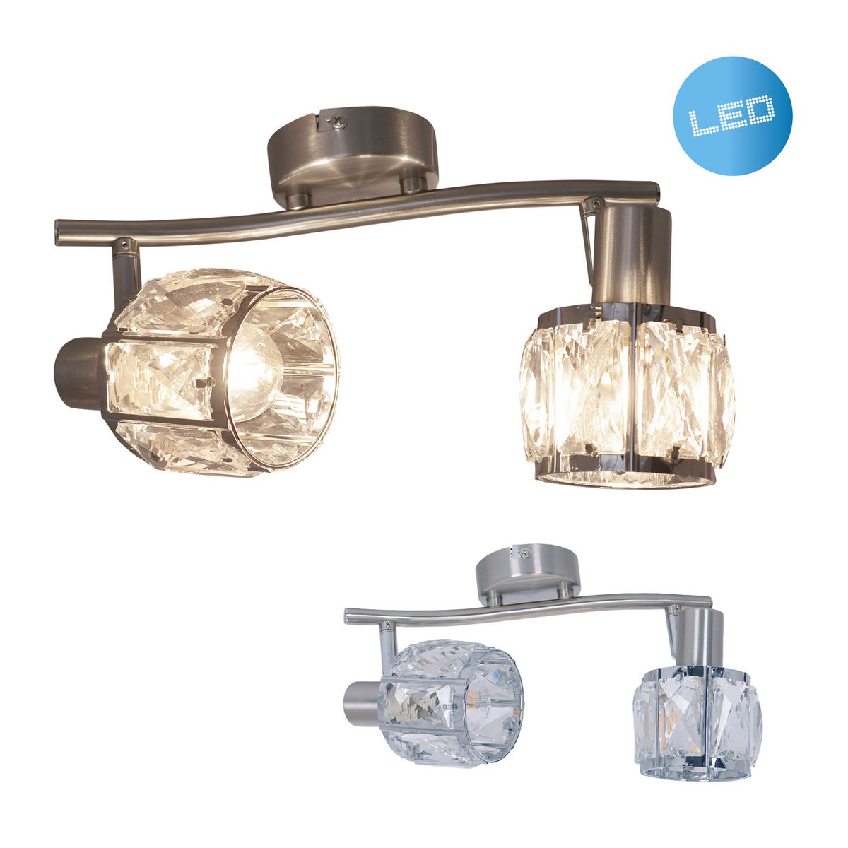 2-serie geleide plek "Josefa", metalen plafondlamp en glas in roestvrijstalen look, met E14-versie Filamentlampen inbegrepen, voor woonkamer, eetkamer, gang of gang 28 x 8 cm