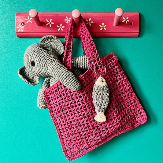 Luna -Leena Keychain Fish - Bag Charme - Grijs - Organisch katoen - Handhaak in Nepal - Baghanger
