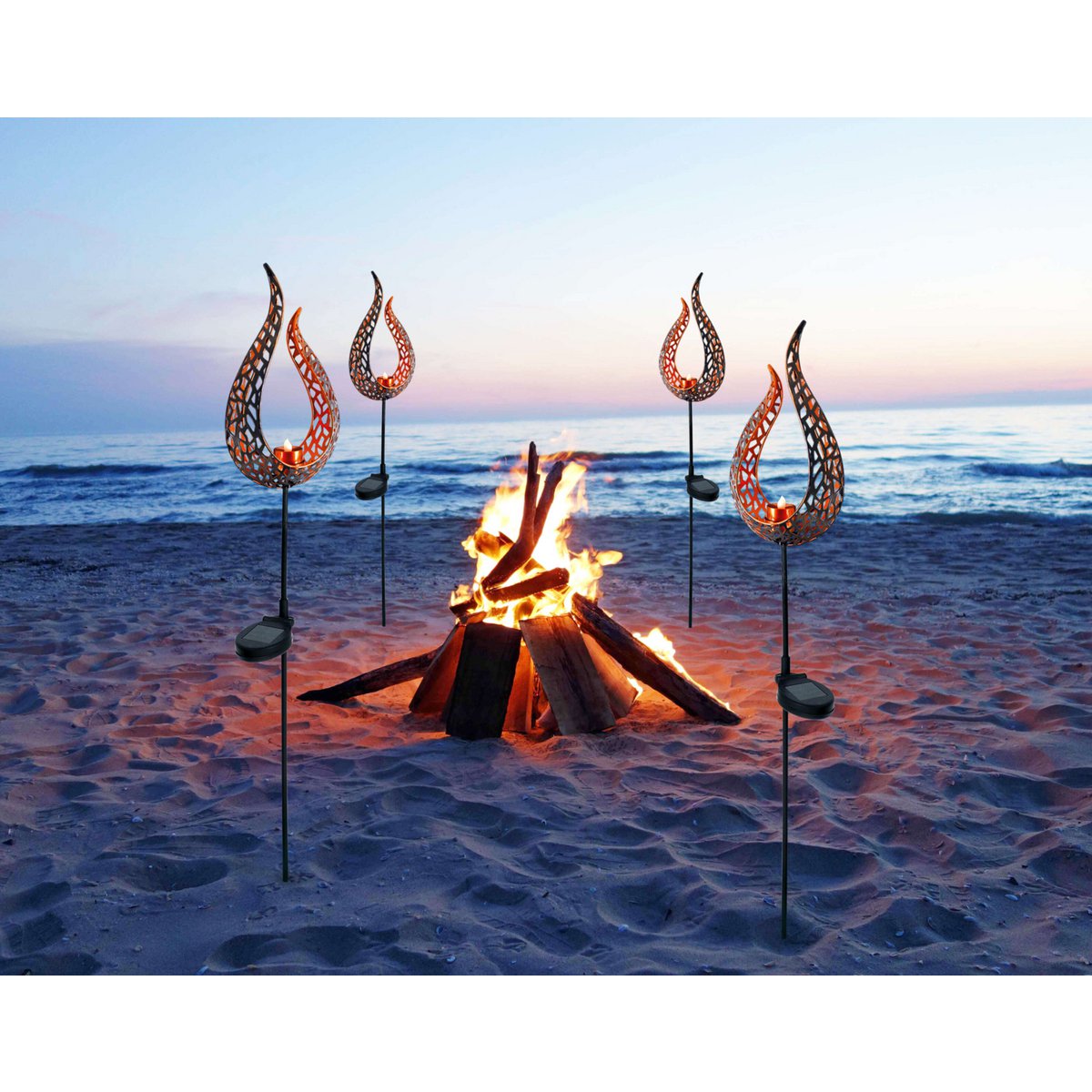 LED Solar Earth Spit "Flame" -outer en Spit gemaakt van metaal en plastic in bruin, met geïntegreerde LED