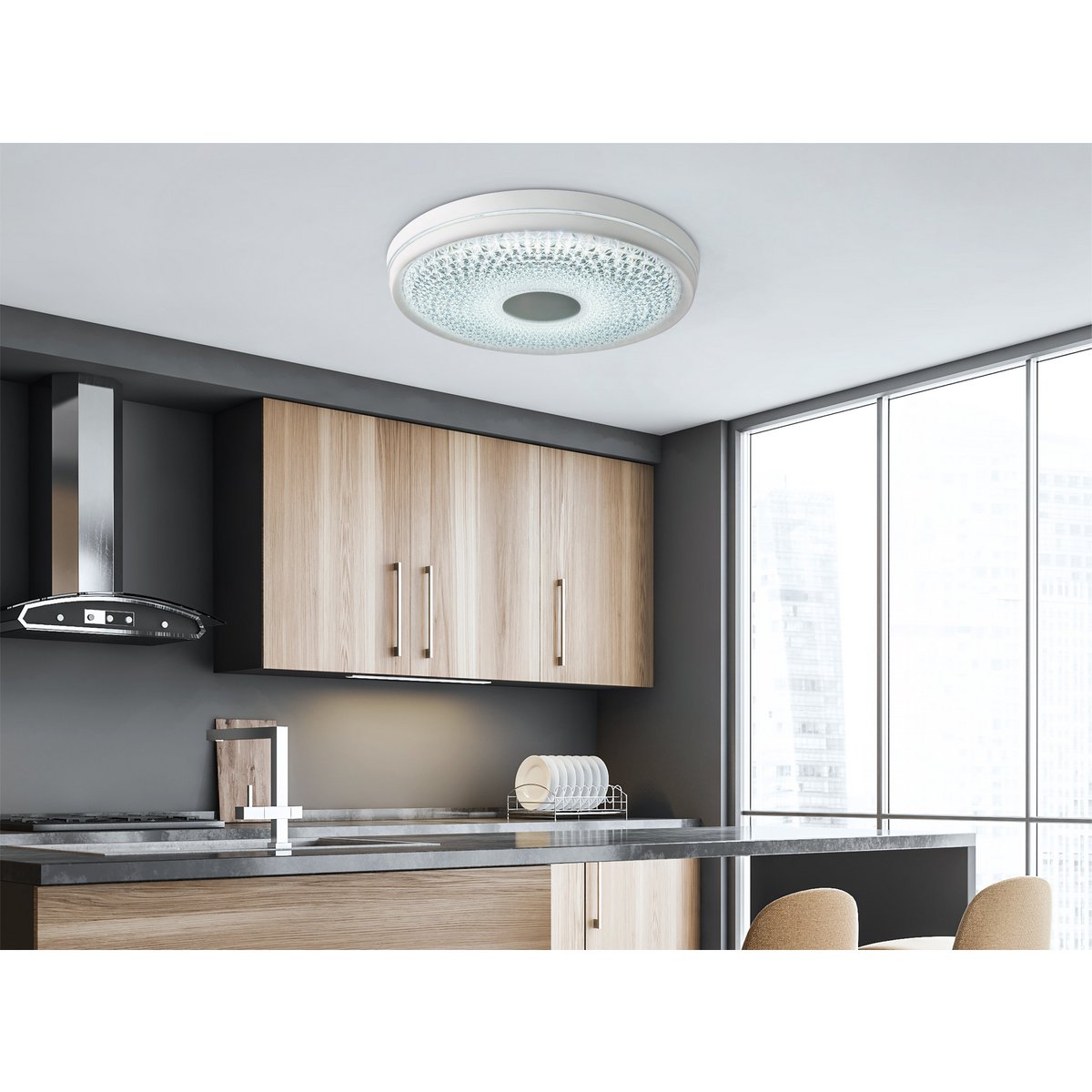 LED -plafondlicht "Boise" Ø 51 cm met veel functies, gemaakt van metaal en plastic, wit, met geïntegreerde LED's, verlichting voor woonkamers of kantoor