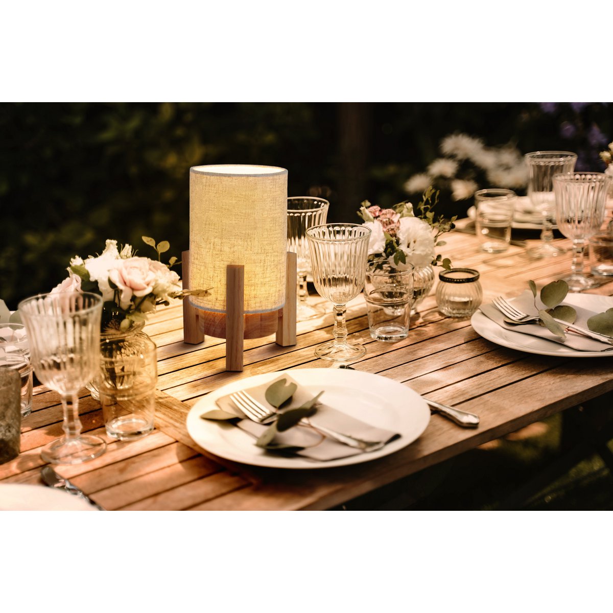 Ackitical Lamp "Matilda" 32 cm hoog, in wit/natuur, met geïntegreerde LED, dimbaar met aanraaksensor