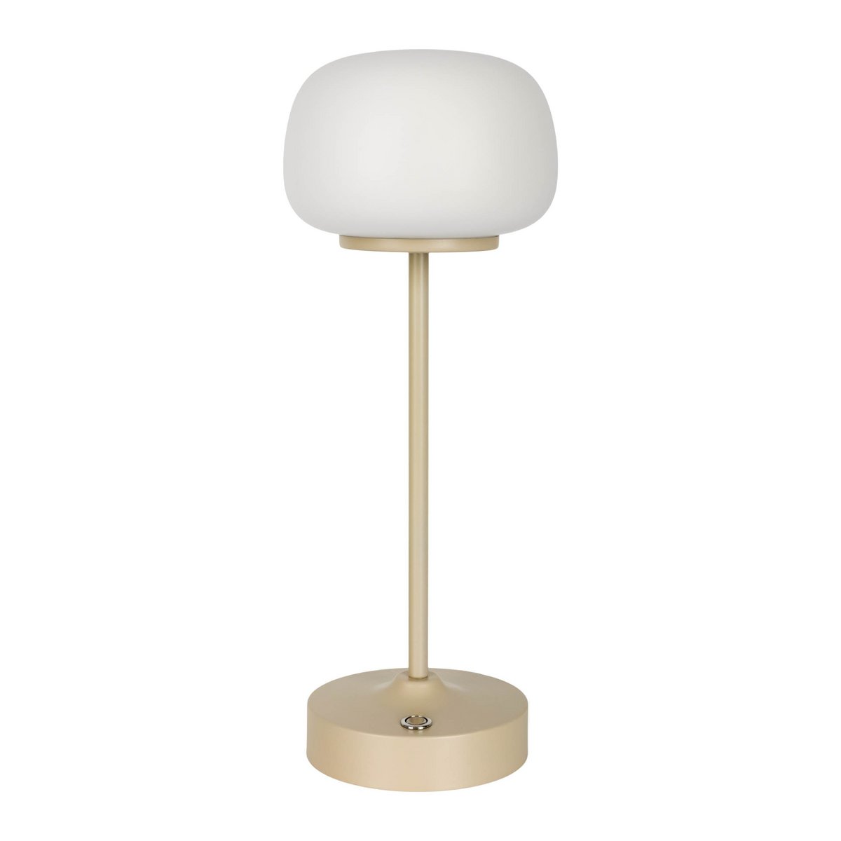 LED -batterij/ tafellamp "Pina" 30 cm hoog, gemaakt van metaal (beige) en glas (wit), geïntegreerde LED's, warm wit