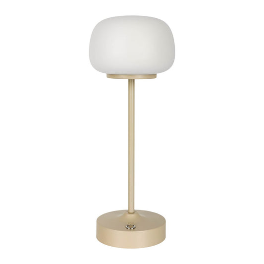 LED -batterij/ tafellamp "Pina" 30 cm hoog, gemaakt van metaal (beige) en glas (wit), geïntegreerde LED's, warm wit