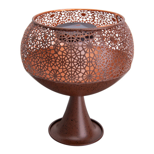 LED decoratief zonnelampje met een basis van 25 cm hoog, met vlameffect, voor buiten, gemaakt van roestkleurig metaal en plastic, met een stevig ingebouwde LED