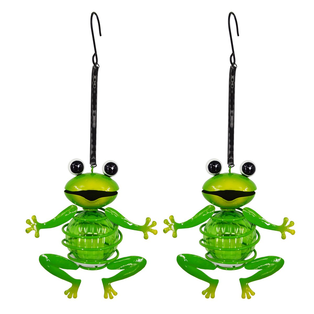 2 Set Solar-Deco Hanglight "Frosch" ongeveer 20 cm hoog, gemaakt van geverfd ijzer, inclusief Twilight-sensor;