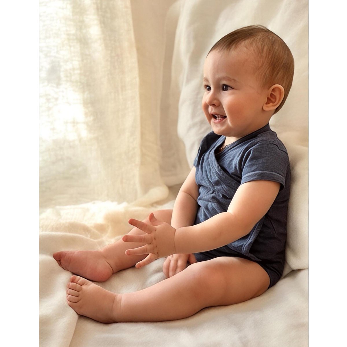 OrganicEra Organic Baby S/S Kimono body, Indigo