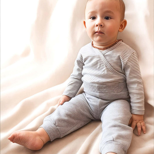 OrganicEra Organic Baby L/S Kimono body, grijs gestreept