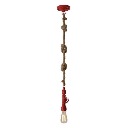 Hanger lamp "regia", rood metaal, henneptouw, E27 -versie, verlichting voor woonkamer, jeugdruimte of kantoor