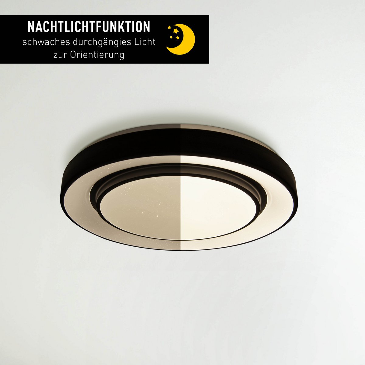 LED -plafondlamp "Monterey" Ø 47,5 cm, vele functies, gemaakt van metaal en plastic in het zwart, met geïntegreerde LED's, verlichting voor woonkamers, gang of kantoor