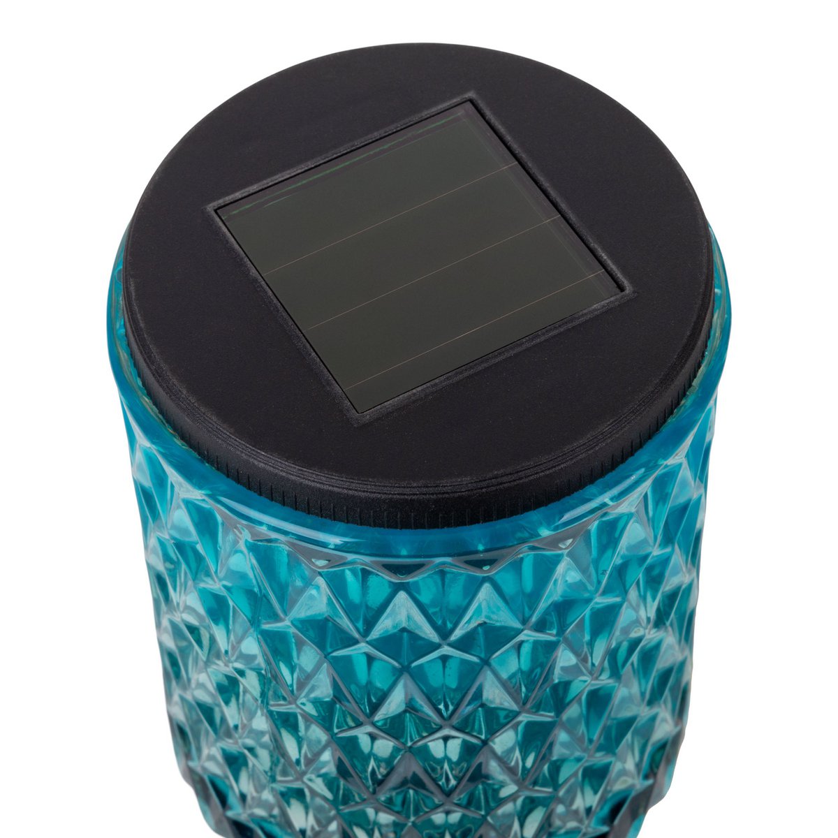 Zonne -decoratieve spiesjes "Mila" 2 set, Ø 8,3 cm, 25 cm hoog, zwart metaal, zwaar, gestructureerd glas in rood/geel en in blauw/groen, geïntegreerd LED, warm wit