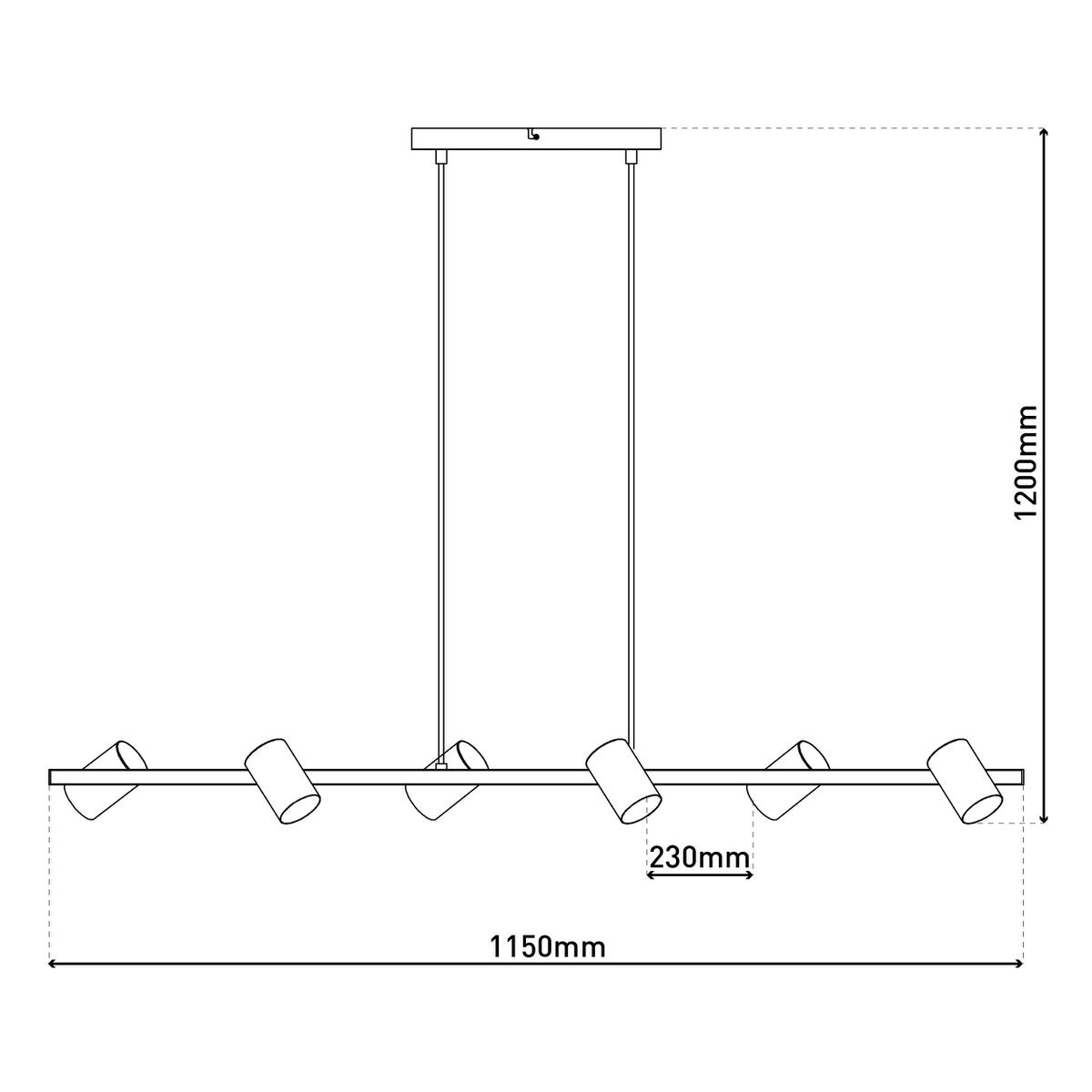 6 -Zaterdag Hanglamp "Frida" in metalen zwart / goud, hangende lamp, GU10, hanglamp voor eetkamer, woonkamer, gang of kantoor, 115 cm lang